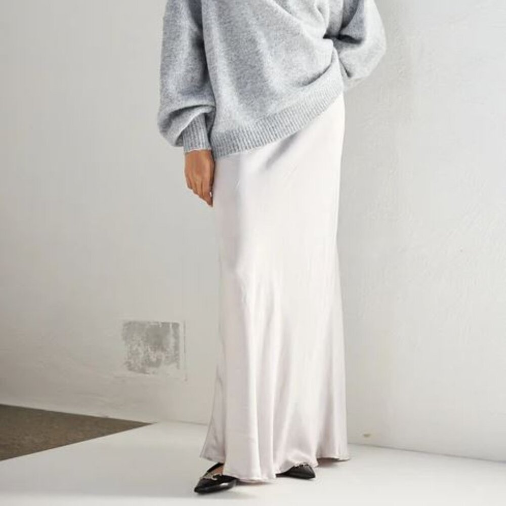 VRG GRL Florence Bias Cut Maxi Skirt Silver Sz AUS 16 XL